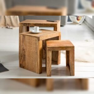 Vandana Classic Tone set of 3 side tables MAKASSAR 45cm natural mango solid wood