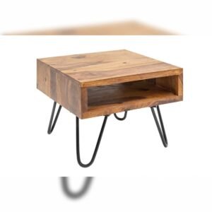 Vandana Classic Nature wood side table SCORPION 45cm brown Sheesham stone finish Hairpin Legs storage space
