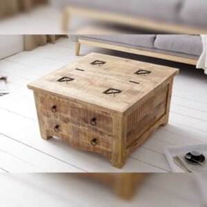 Vandana Vintage Haven coffee table IRON CRAFT 70cm mango wood chest with drawers storage space