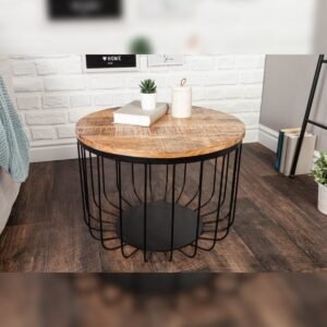 Vandana Vintage Form coffee table FACTORY LOFT 60cm natural mango wood black metal frame handmade solid