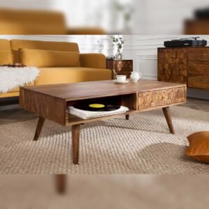 Vandana Vintage Design wood coffee table MYSTIC LIVING 100cm brown Sheesham stone finish with storage space