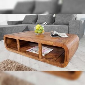 Vandana Modern Aspect coffee table CURVED 100cm brown Sheesham stone finish TV lowboard storage space