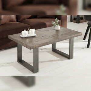 Vandana Modern Detail coffee table IRON CRAFT 100cm mango wood grey industrial design solid iron sled frame