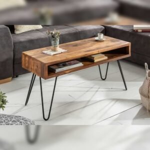 Vandana Heritage Craft coffee table SCORPION 100cm Sheesham solid wood with storage space Hairpin leg