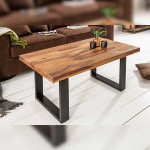 Vandana Modern Flowwood coffee table IRON CRAFT 100cm brown Sheesham stone finish Industrial Design