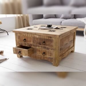 Vandana Vintage Haven coffee table IRON CRAFT 70cm mango wood chest with drawers storage space